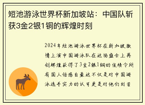 短池游泳世界杯新加坡站：中国队斩获3金2银1铜的辉煌时刻